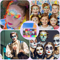 Zefphxs Face Painting Kit, 42 Colors Body Paint With 10 Pcs Brushes, Safe & Non-Toxic Washable for Children Adults Halloween Christmas Party