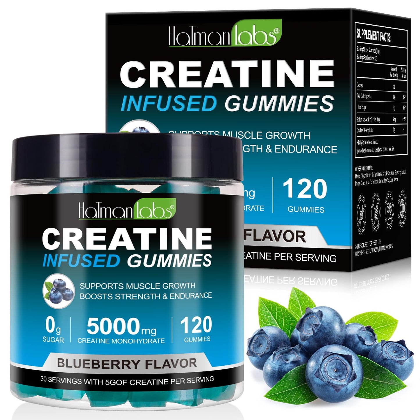 XAYGHE Creatine Gummies - Max 5000mg Creatine Monohydrate Gummies for Men and Women, 120 Chewable Vegan Gummies, Blueberry Flavour- 2 Months Supply, Suger Free