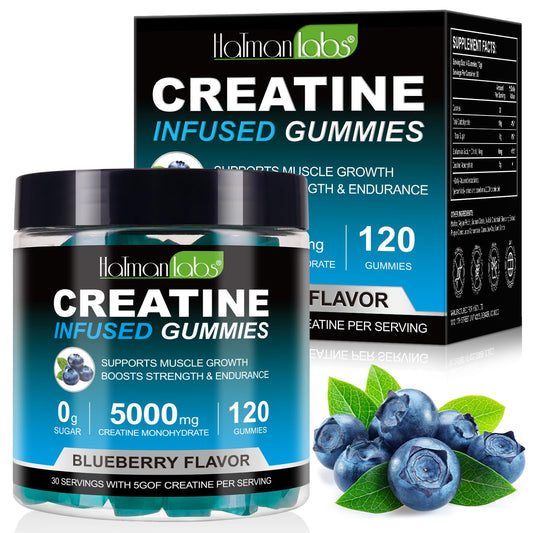 XAYGHE Creatine Gummies - Max 5000mg Creatine Monohydrate Gummies for Men and Women, 120 Chewable Vegan Gummies, Blueberry Flavour- 2 Months Supply, Suger Free