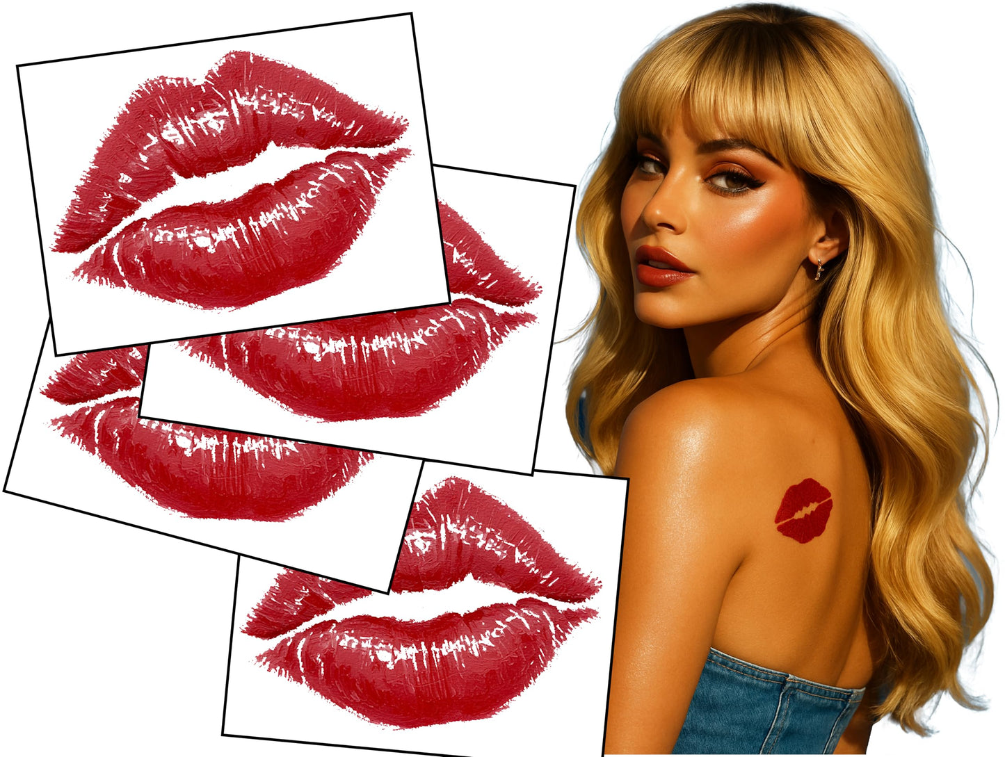 Inkwear Espresso Yourself – Famous Lipstick Kiss Tattoo (4-Pack) – 3" Red Lip Print – Pop Star-Inspired Back Tattoo – Temporary Ink That Hits Different