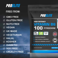 Vitamin B6 100mg - 120 Vegan Tablets 7000% Nrv Dose High Strength � B6 Vitamins Contributes to Healthy Metabolism, Reduction of Tiredness, Normal Immune & Nervous System Function � PROELITE