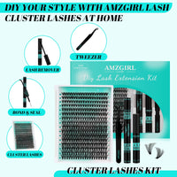 AMZGIRL LASH Lash Extension Kit 320Pcs,DIY Individual Lashes Clusters Kit,Lash Bond And Seal,Lash Remover For Eyelashes Extensions,Lash Applicator Tool For False Eyelash Cluster Kit At Home(40D,D-Mix9-16mm Kit)