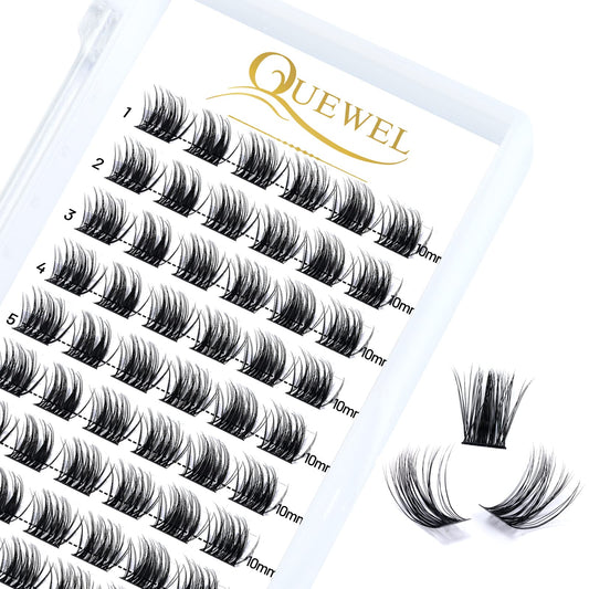 Cluster Lashes QUEWEL 72 Pcs Wide Stem Individual Lashes C/D Curl 8-16mm Length DIY Eyelash Extension False Eyelashes Soft for Personal Makeup Use at Home (natural03-C-10)
