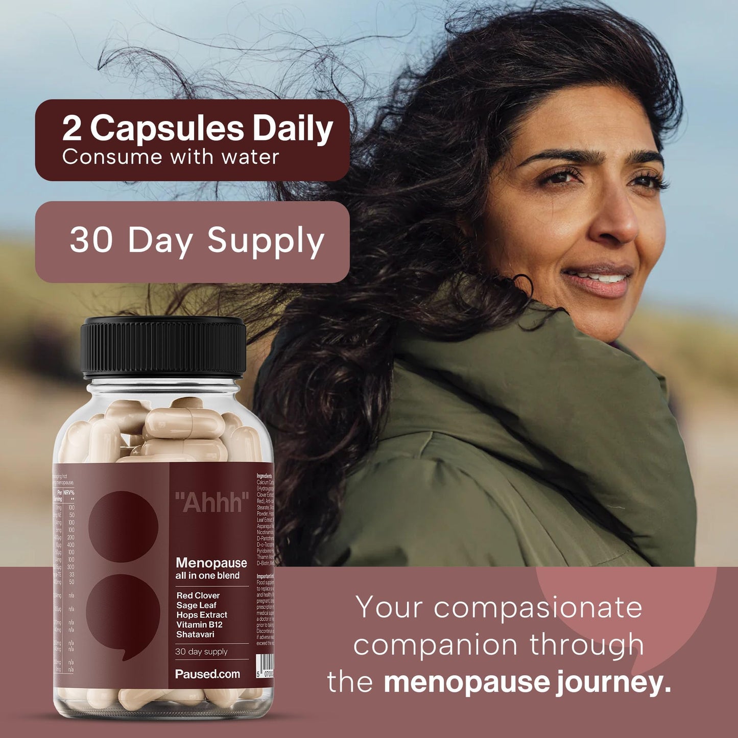 Paused Menopause Relief Tablets - 60 Capsules | All-in-One Formula, Vitamins, Calcium, Herbal Extracts | Hot Flash & Mood Relief | Energy & Joint Support | Stay Healthy, Happy & Productive