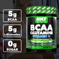NXT Nutrition BCAA, Glutamine & Vitamin D | BCAAs Amino Acids with Vitamin D3 and L-Glutamine - for Recovery, Gut Health and Muscle Protein Synthesis | 360g - 30 Servings (Kiwi Lime)