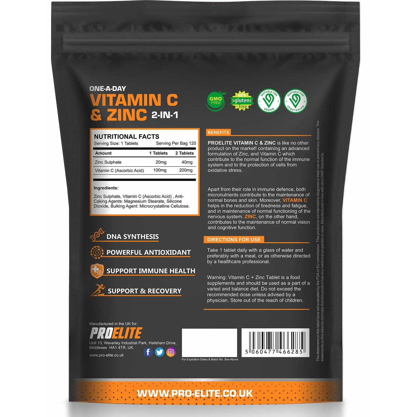 Vitamin C and Zinc 360 Tablets Vegan - Ascorbic Acid with Added Zinc - Maintenance of Normal Immune System - High Strength Vitamin C & Zinc Capsule & Powder Alternative by PROELITE