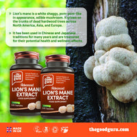 Lion's Mane Mushroom Extract - 1800mg | Immune and Memory Support |120 Vegan Capsules by Good Guru | Lions Mane Supplement