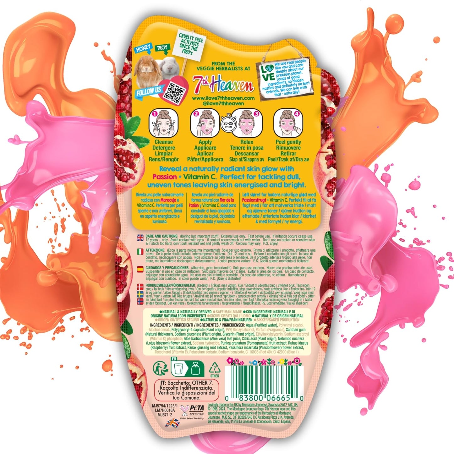 7th Heaven Passion Peel Off Face Mask with Vitamin C, Pack of 6 - Brightening Boost - All Skin Types