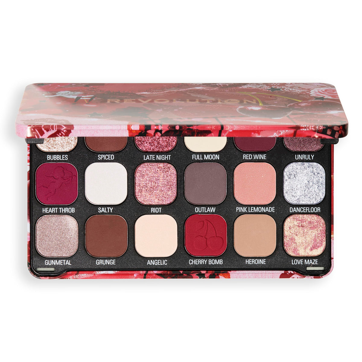 Revolution Beauty London Revolution Beauty, Forever Flawless Eyeshadow Palette, 18 Pigmented Makeup Shades of Mattes & Shimmers, Vegan & Cruelty-Free, Cherry Rebel Red