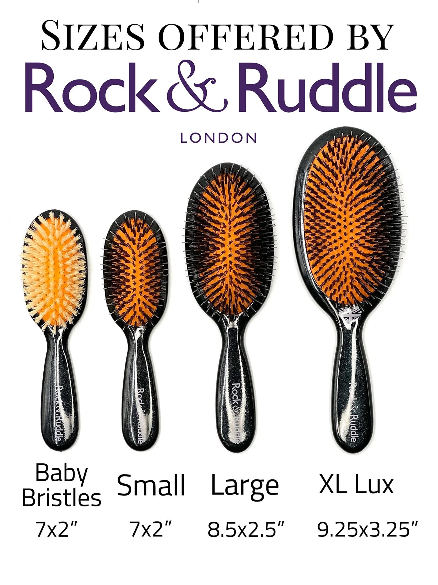 Rock & Ruddle Natural Pure Boar Bristle Hair Brush for Women and Kids (Large, 21cm) - Perfect for Wet or Dry Hair, Detangling Smoothing Blowdrying - Made in UK - Pink Blossom Design