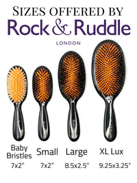 Rock & Ruddle Natural Pure Boar Bristle Hair Brush for Women and Kids (Large, 21cm) - Perfect for Wet or Dry Hair, Detangling Smoothing Blowdrying - Made in UK - Pink Blossom Design