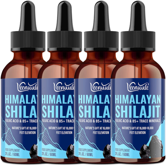 Veenuule Pure Shilajit Liquid Drops, High Potency Himalayan Shilajit Drops, Enriched with 60% Fulvic Acid and 85+ Trace Minerals, 5X Faster Absorption, Alternative to Resin and Capsules, 60ml (Pack of 4)