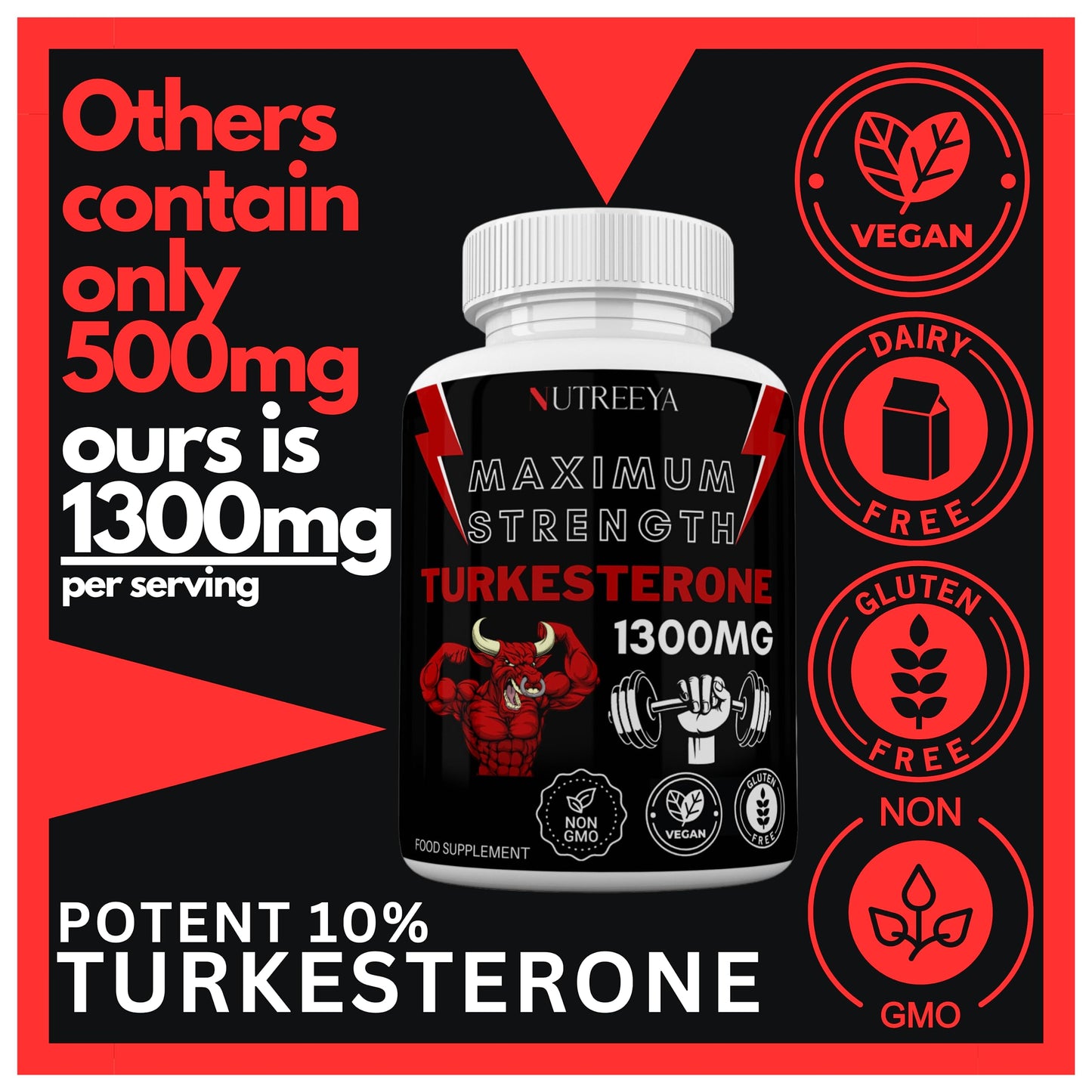 Nutreeya Turkesterone -1300mg Max Strength Ajuga Turkestanica Extract, Vegan, Gluten Free, (Not Turkesterone Capsules) (Pack of 1 (60 Pills))