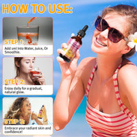 Bibonse Sunless Tanning Drops to Drink, Natural Drinkable Sunless Tanning Drops, Oral Self tanning drops Gradual Glow, Moisturizing Tanner for Face & Body, Tanning Supplement Naturally Boost Melannin, 60ml