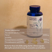 HIGHER NATURE Omega 3 2000mg with 1000mg EPA & 500mg DHA Per Serving - Super Potency Omega 3 True Food® Formula Fish Oil Supplement - Supports Eye, Brain & Heart Health - by Higher Nature - 60 Capsules
