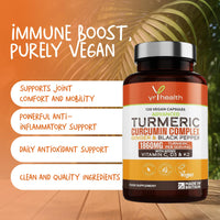 yrhealth Turmeric Capsules High Strength 1860mg with Black Pepper, Ginger, Vitamin C & D for Immune System & Joints Plus K2 Mk7-120 Vegan Capsules Premium Turmeric Curcumin – Made in The UK By YrHealth