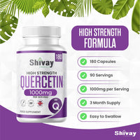 Pure Quercetin (Sophora Japonica) Supplement |1000mg Per Serving | 180 Vegan Capsules - 3 Month Supply | Natural Antioxidant | Made in The UK by Shivay Herbals