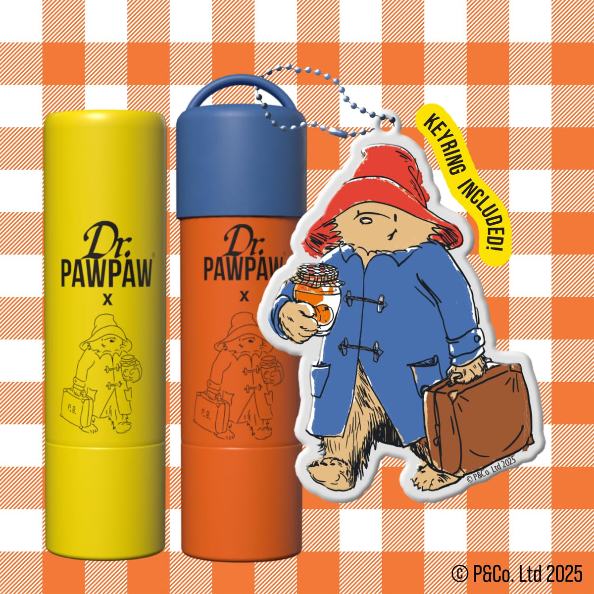 Dr. PAWPAW ORIGINAL BALM Dr.PAWPAW x Paddington™ Original & Orange Marmalade Lip Balm Duo (2 x 4g), With Paddington Keyring, Hydrating Lip Balms Set with Keyring, Nourishing, Soothing Makeup, Vegan Lip Care