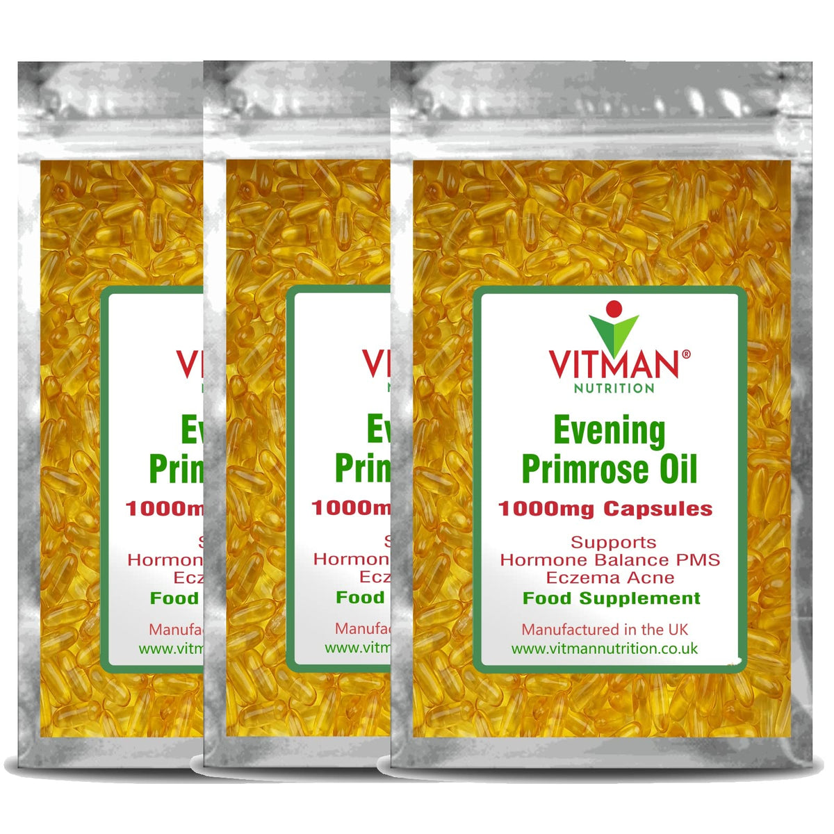VitMan Nutrition Evening Primrose Oil 1000mg - 120 Softgels - Rich in Omega 6 GLA - Menopause - Anti Ageing - PMS Capsules… 4 Months Supply (120)