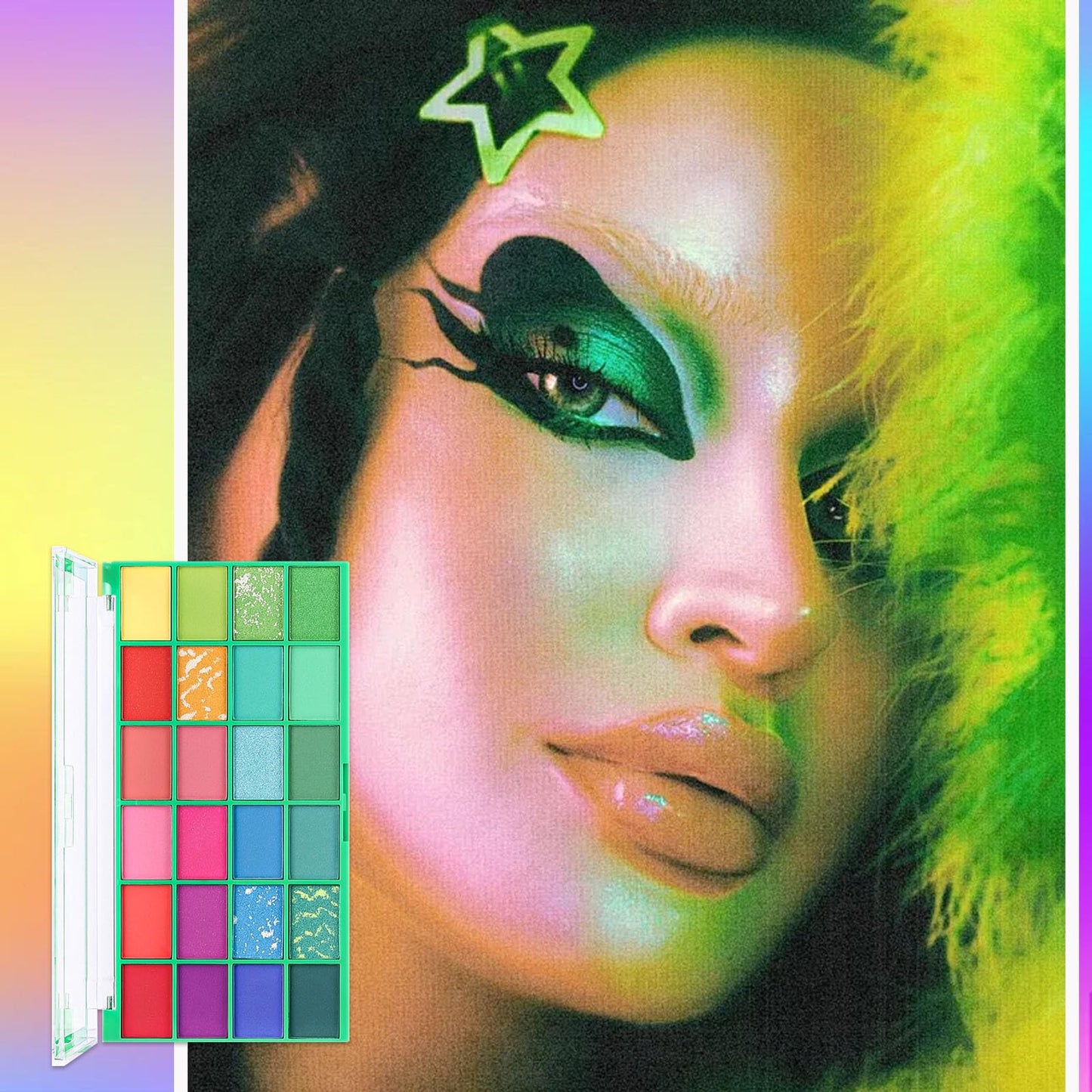 Eyeshadow Palette Colorful Kit, 24 Color Christmas Rainbow Eye Shadow Set, Matte Shimmer Eye Makeup Palettes, Red Green Yellow Blue, Fashion Make Up Powder, Gifts for Women