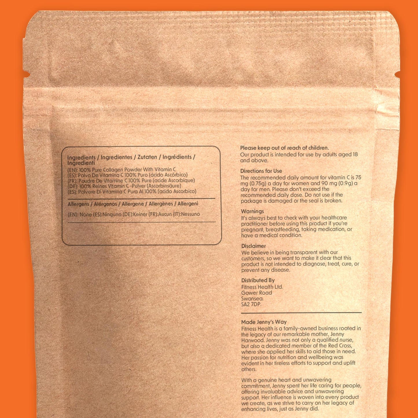 Fitness Health Collagen Powder with Vitamin C 100G - Youthful Looking Skin - Bovine Collagen Hydrolysed - Boost Skin Health - Supplement for Skin