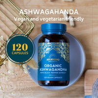 AYURVEDIQ WELLNESS Ayurvediq Wellness, 120 caps Ashwagandha Organic Capsules with Black Pepper Extract, Ayurveda Products, Herbal Supplements, Vitamins, Iron & Protein, Gluten Free, Dairy Free, Vegan