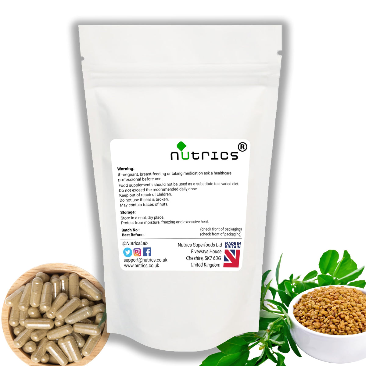 Nutrics® 16,000mg (per Capsule) Fenugreek Seed Extract 60 V Capsules (2 Months Supply) 90% Saponins - No fillers, Binders or Bulking Agents 100% Pure