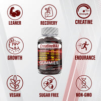 Creatine MAX 90 Gummies 5000mg Creatine Monohydrate, 1000mg BCAAs per serving - Chewable Vegan Sugar Free Gummies, Mixed Berry Flavour (1 month supply)