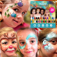 URAQT Face Paint Crayons, 28 Colors Face Body Crayons, Non-toxic Safety Body Painting Kit for Kids Easter Halloween Makeup, Christmas Party or Cosplay