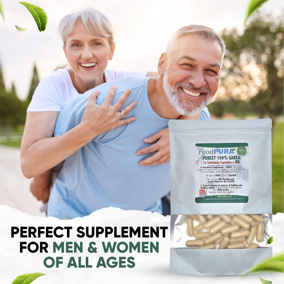 FoodPURA Pure Garlic Capsules Recommended Daily Strength 1000mg HACCP Certified, Manufactured in The UK by FoodPURA 1 Pack of 90 Capsules
