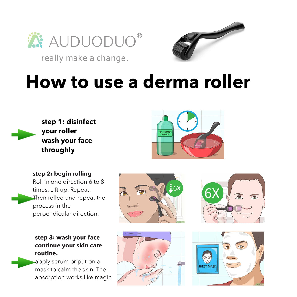AUDUODUO Derma Roller 1.5mm SILVER Needles, ONLY for Professional Users, 540 Microneedle roller for Beard and Hair Growth, Anti-Aging Stretch Marks Scars