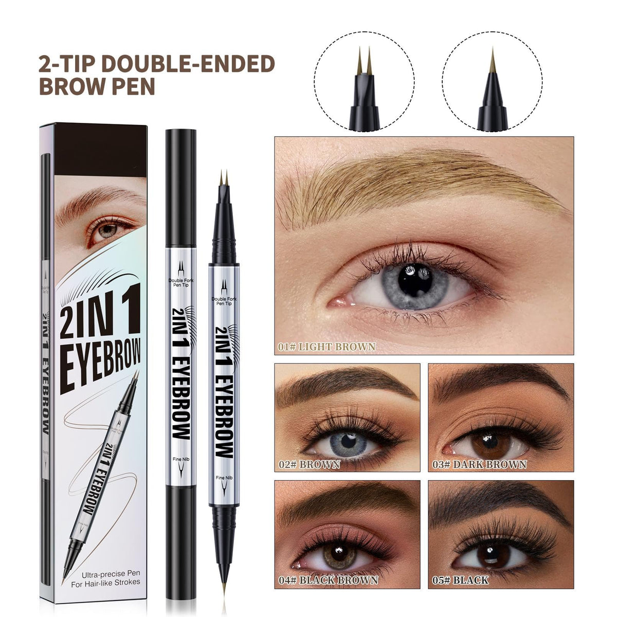 Oruagmel Eyebrow Pencil, Microblading Eyebrow Pen, 2-In-1 Dual-Ended Eye Brow Pencil with 2 Fork Tip & Precise Brush, Create Natural Hair-Like Brows, Waterproof, Last All Day, Shaping, Defined (Dark Brown)