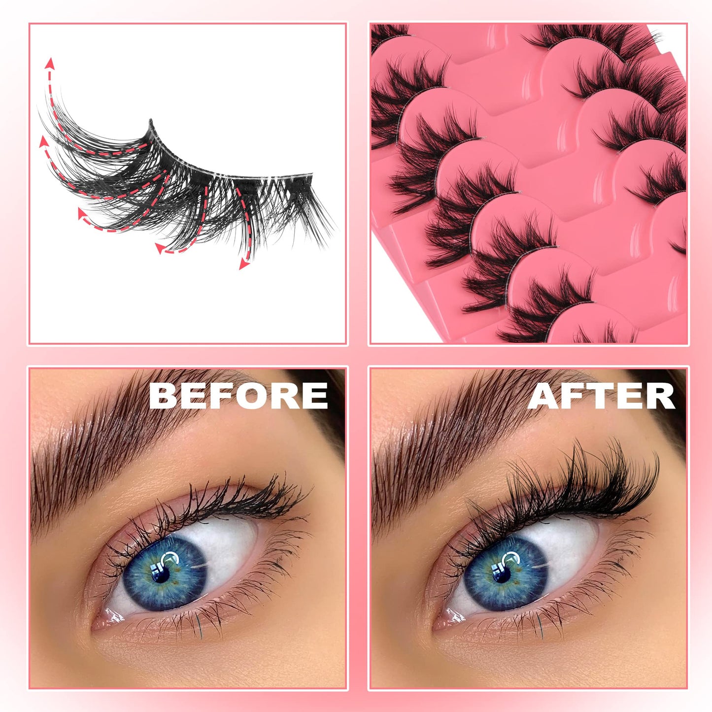 Mavphnee Half Lashes Natural Clear Band Eyelashes 3 4 False Lashes Wispy Fluffy Fox Style Half Eyelashes 8 Pairs Half Fake Eyelashes Pack