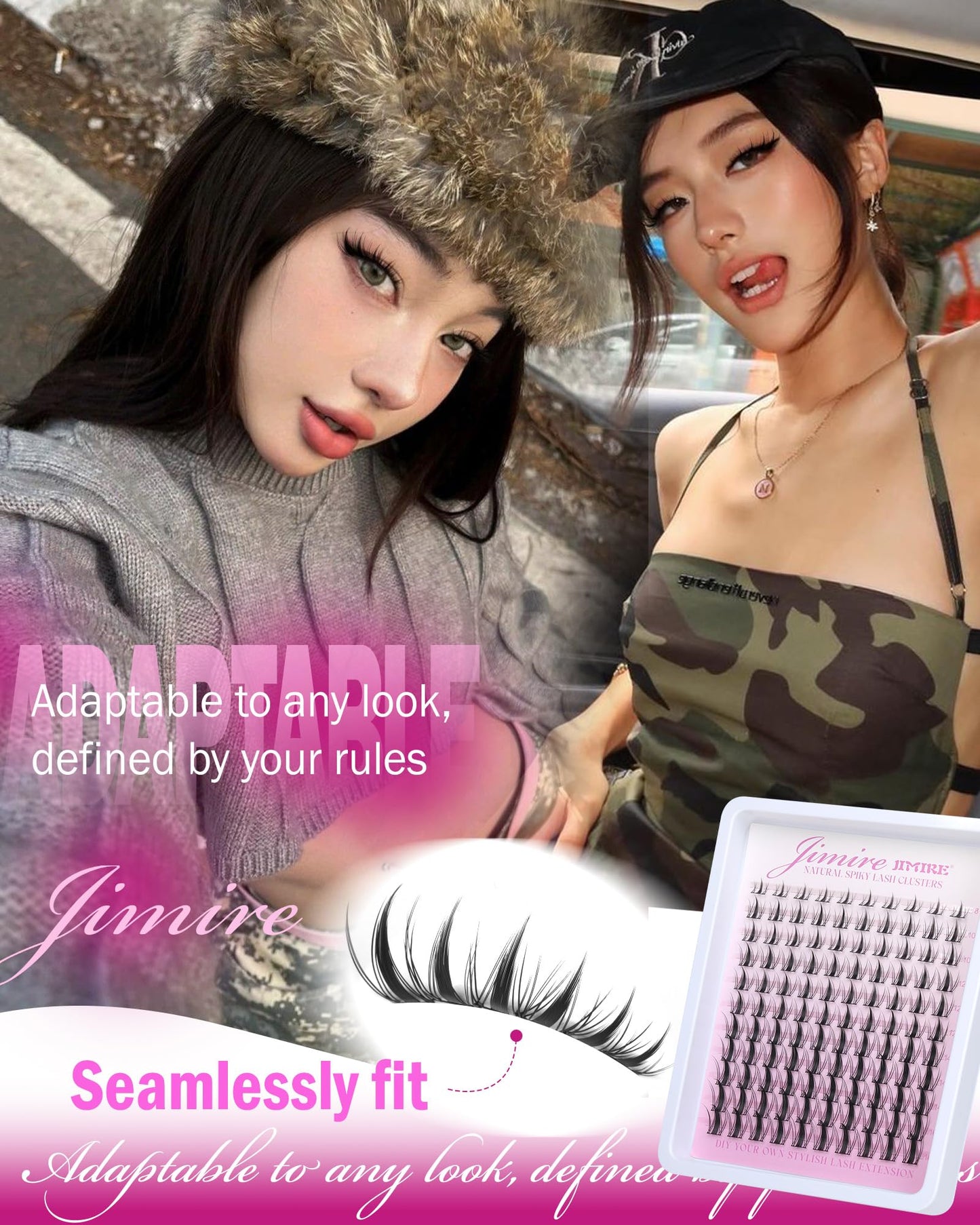 JIMIRE Fairy Lash Clusters Natural Look Manga Cluster Lashes Wispy D Curl Individual Eyelashes 110 Pcs 8-16MM Wispy Lashes Individual Cluster Wet-Look Lashes Extension with Invisible Lash Band