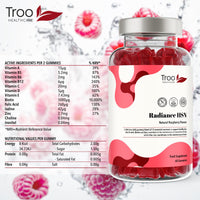 Troo Health Care Radiance HSN 60 Raspberry Flavour Gummies - Advanced Hair Skin & Nails Supplement for Men & Women - 13 Essential Nutrients Inlcuding Biotin