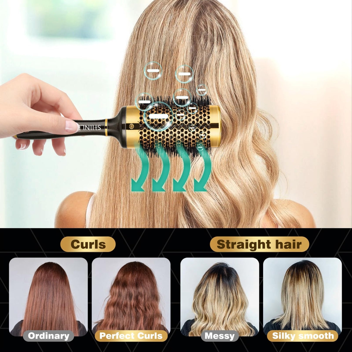 Hair Brush - SHINLEA Round Brush for Blow Drying 53MM Aluminium Curly Hair brush, Hairbrushes for Women Professional Curling, Hair Drying, Styling, Straightening and Shine