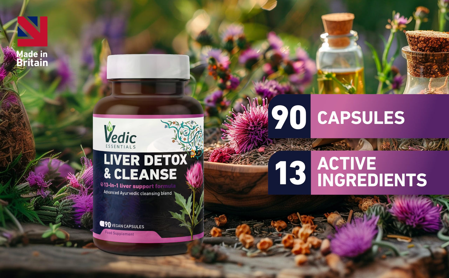 Vedic Essentials Vedic Advanced Liver Cleanse & Detox | High Strength Liver Support Capsules | 13 Essential Natural Ingredients for Healthy Liver Function | Vegan, UK Made, Premium Supplement