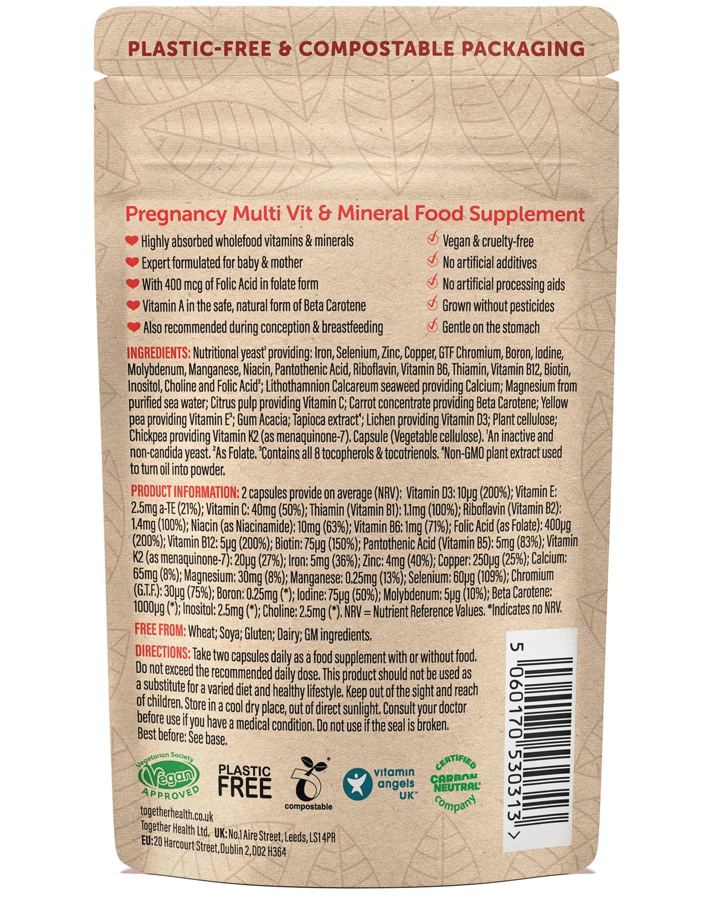 Pregnancy Multi Vitamin and Mineral – Together Health – Recommended During Conception, Pregnancy & Breastfeeding – 400mcg Folic Acid – Vegan Friendly – Made in The UK (240 Capsules)