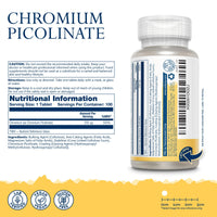 SOLARAY Solaray Chromium Picolinate 200mcg - 100 Vegan Tablets - High Absorption Chelated Supplement for Men and Women - Lab Verified & GMO Free