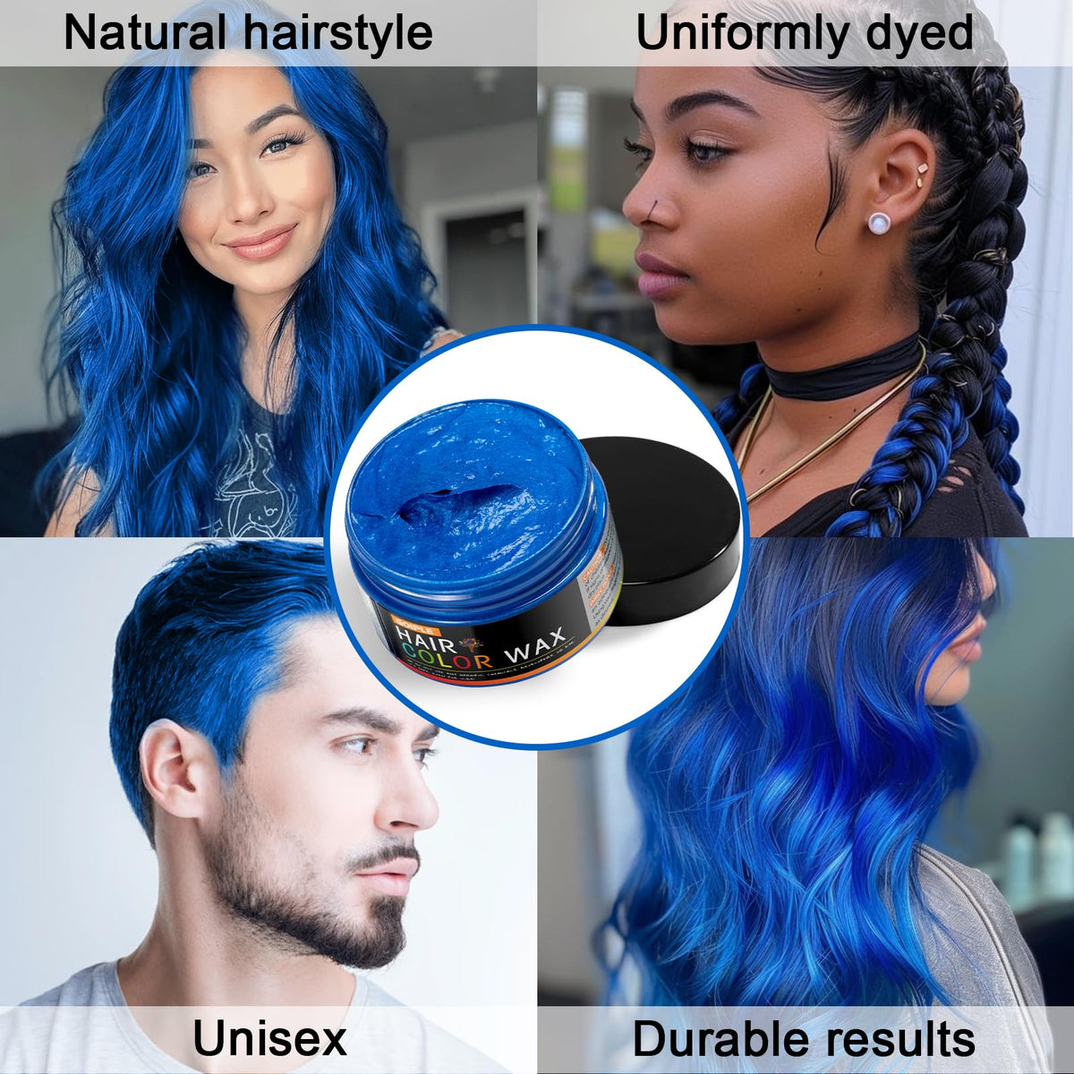 WOZUTUNT Blue Temporary Hair Color Wax Natural Hair Color Wax for Cosplay, Masquerade & Festivals Party – Easy Wash-Out Styling Pomade with Instant Results and Long-Lasting Hold