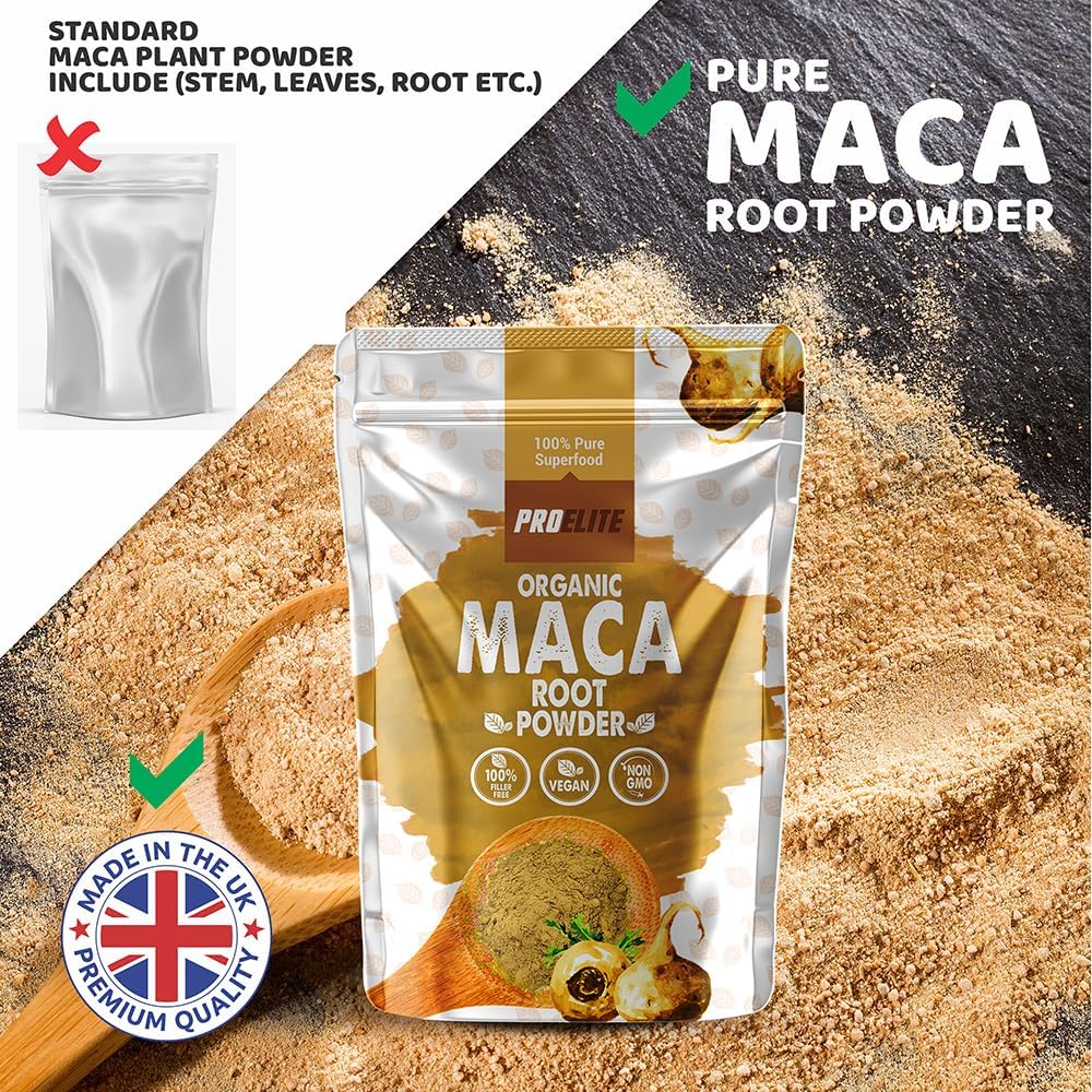 Organic Maca Root Powder 500g Supports Immunity | Premium Macaroot Superfood Super Greens Performance & Endurance Powder | Vegan Pure Peruvian Zero Additives Maca Powder by PROELITE