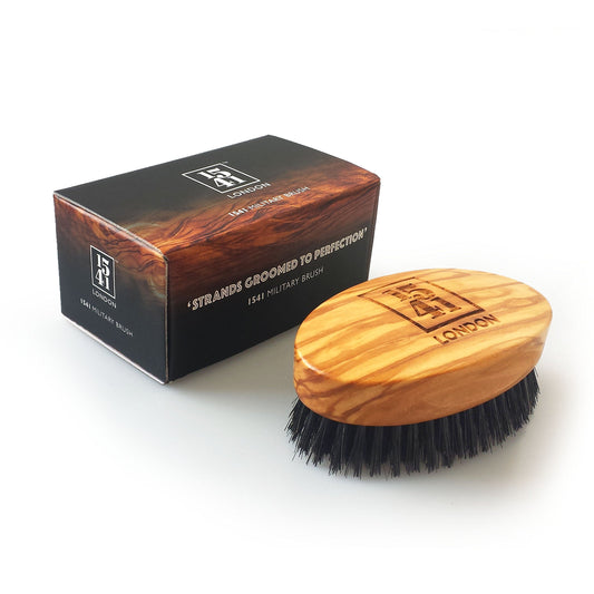 1541 London Military Hair Brush (Olive Wood) with Pure Black Bristle