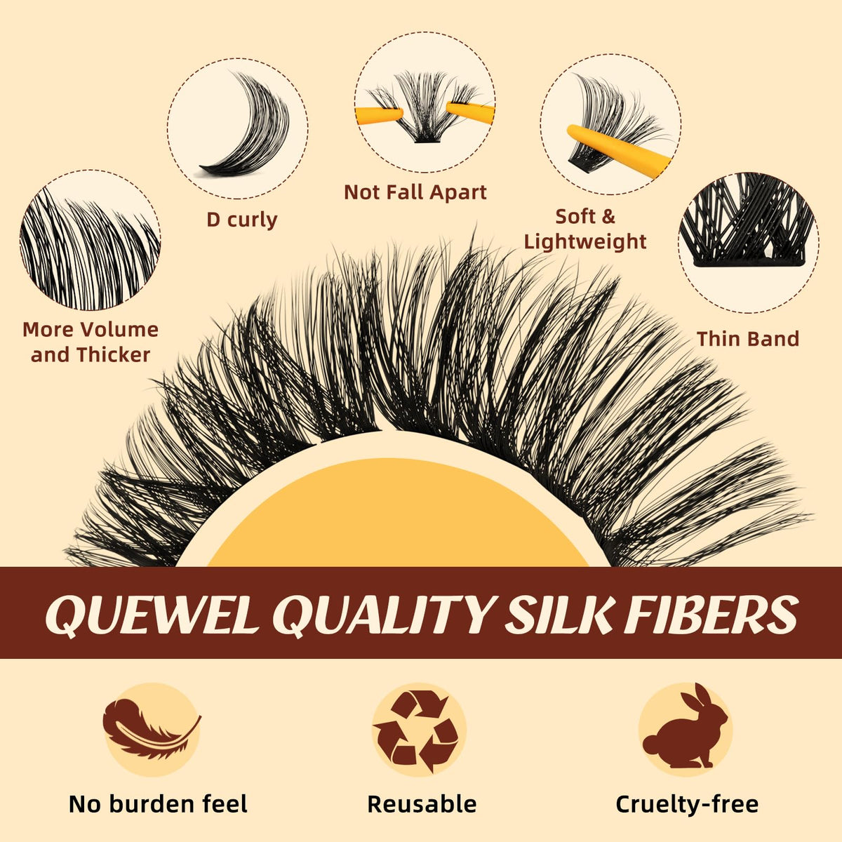 QUEWEL Fluffy Individual Eyelashes Kit 60+80+100D Clusters Lashes Kit, Eyelash Individual DIY Lash Extension kit Mix 10-16mm, Individual Cluster with Bond and Seal (60D+80D+100D-KIT)