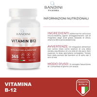BANDINI Bandini® Vitamin B12 365 Vegan (1 Year Coverage) - Methylcobalamin 1000 µg - 100% Vegan Tablets - VIT B 12 Supplement - Energy Metabolism, Physical and Mental Tiredness