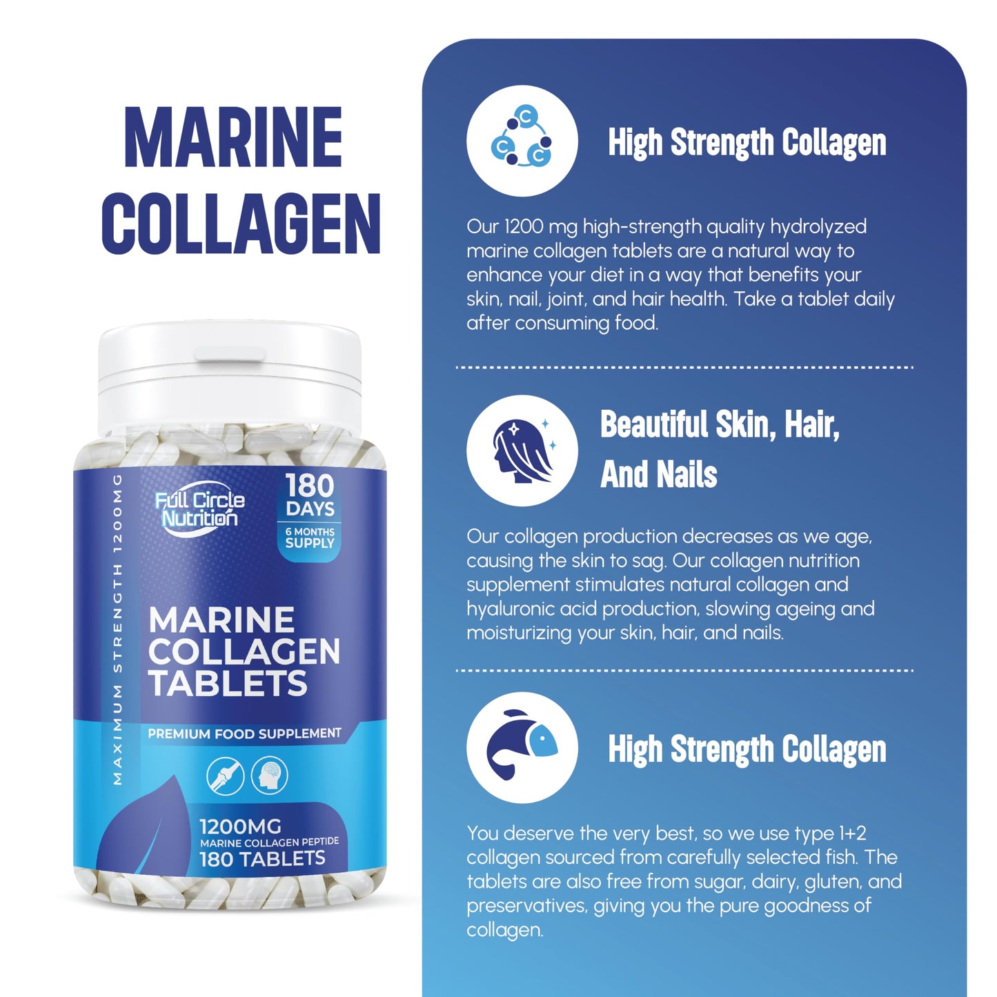 Generic Marine Collagen Tablets 1200MG - 2400MG - 180 Days Supply - Marine Collagen Supplement