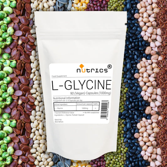 Nutrics® 1000mg L GLYCINE L-Glycine Amino Acid x 100% PURE 90 V Capsules (1 Month Supply) - Suitable for Vegan Vegetarian Halal Kosher