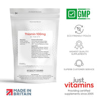 Just Vitamins Vitamin B1 Thiamine 100mg x90 Premium High Strength B1 Micro Tablets (3-Month Supply) - Vegan & Vegetarian Friendly - Supports Energy Metabolism & Heart Function for Men & Women. UK Made