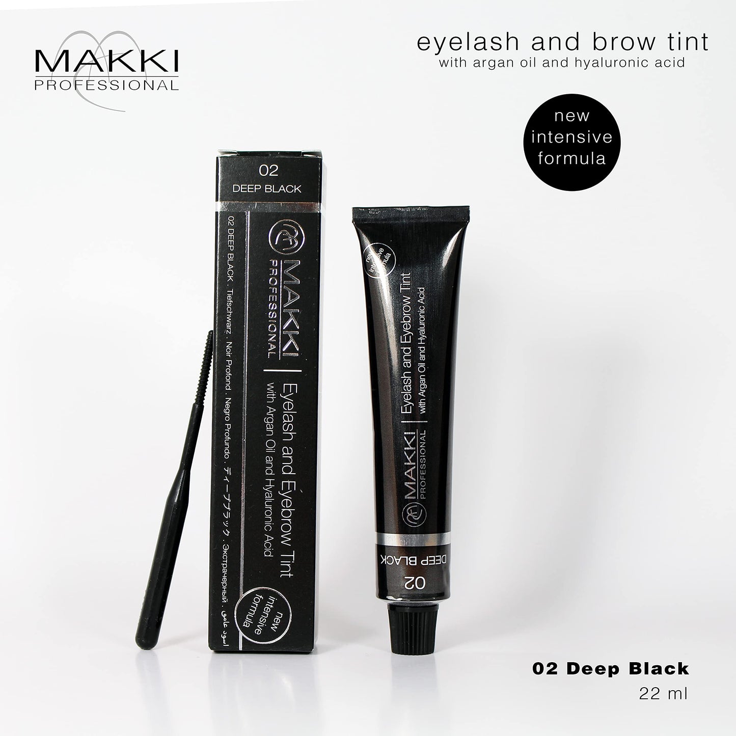 02 Deep Black Makki Professional Intensive Eyelash and eyebrow tint dye with argan oil & hualuronic acid 22ml
