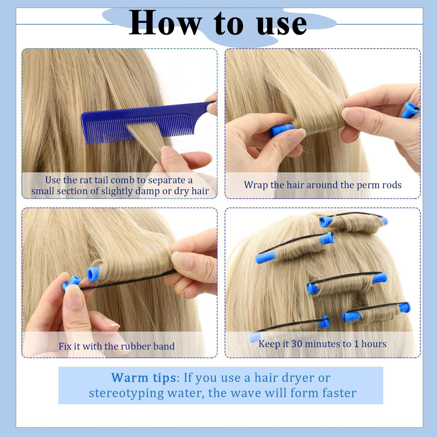 SKJAXF 40 Pcs Perm Rods, 0.35 Inch Perm Rollers with 40 Pcs Perm Papers 1 Rat Tail Comb, Home Perm Kit for Women for Natural Hair Long Short Hair Styling Tool Hair Curlers