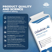 Celadrin® Capsules 500mg | Potent Joint Care Supplement | Branded Ingredient | Clinically researched for Improved Joint Function & Mobility | 90 Capsules - Vegan Friendly | Made in The UK by Hellenia